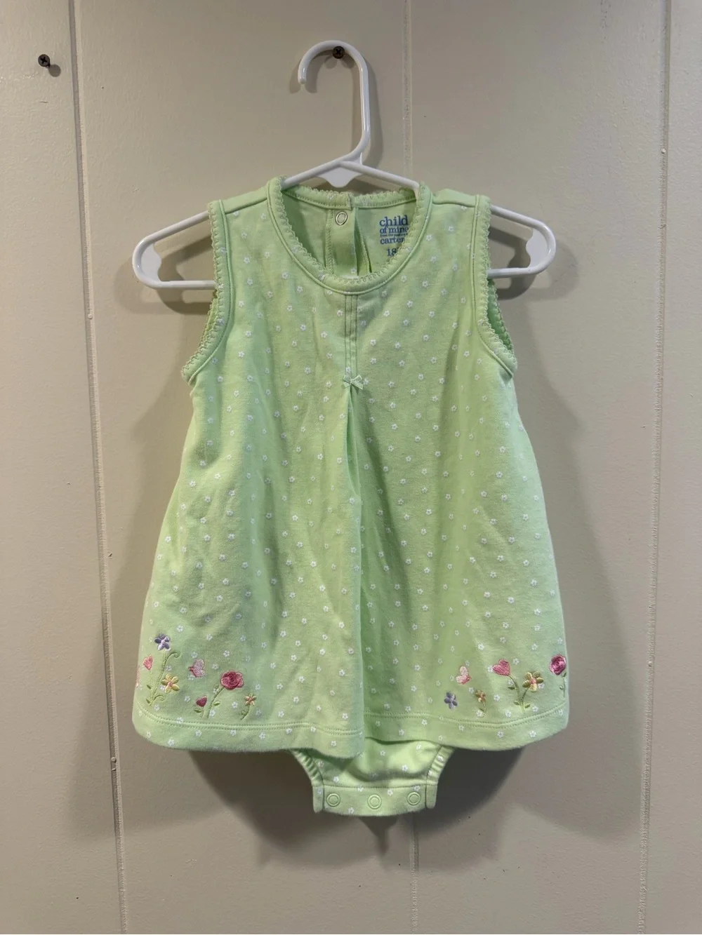 child of mine Light Green Floral Embroidered Sleeveless One-Piece